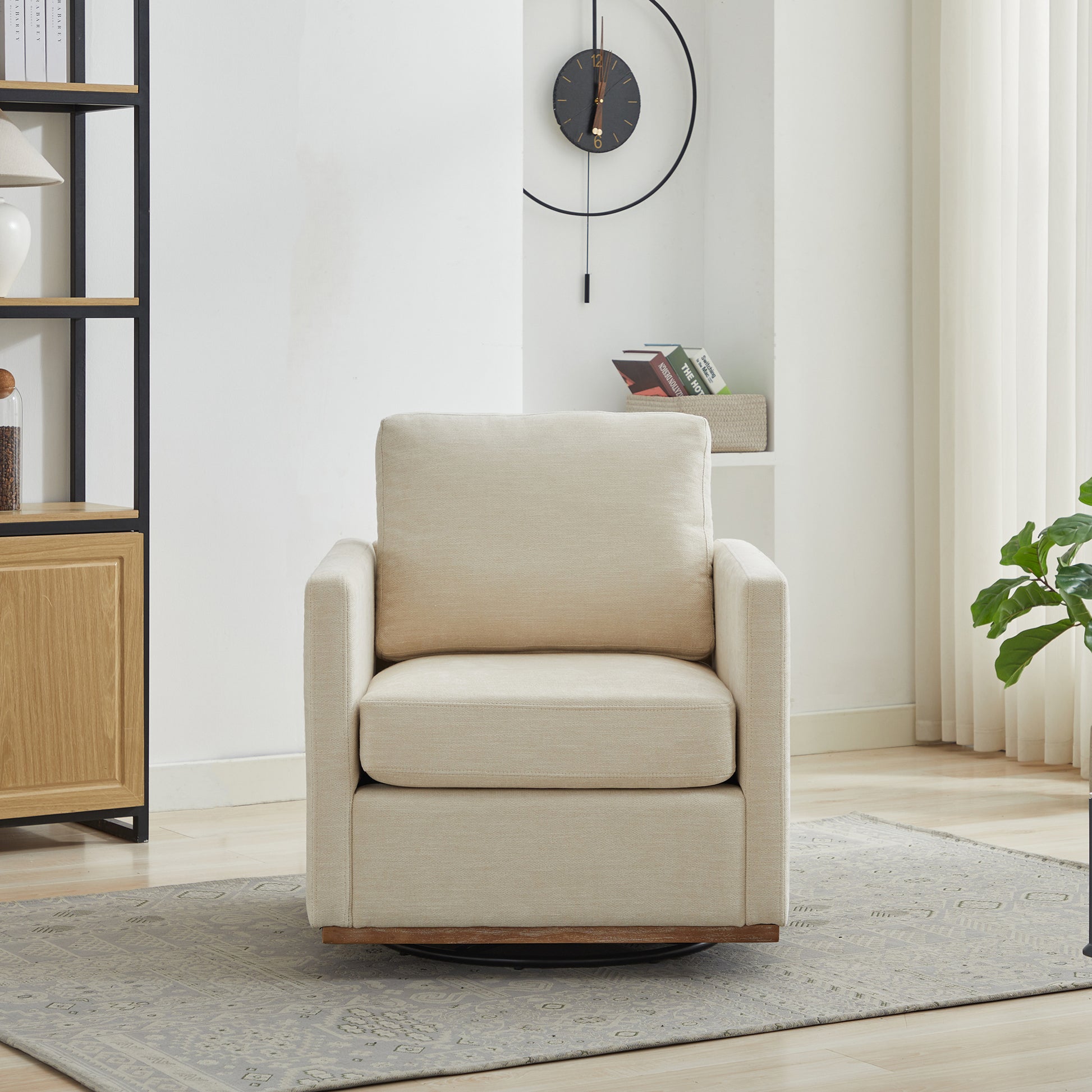 30.7"W Square Upholstered Swivel Accent Chair And Comfy Accent Single Sofa Chair, 360 Degree Club Chair, Lounge Armchair For Living Room Bedroom Apartment Nursery.Beige Beige Chenille