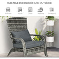 Outsunny Patio Wicker Adirondack Chair, Outdoor All Weather Rattan Fire Pit Chair W Soft Cushions, Tall Curved Backrest And Comfortable Armrests For Deck Or Garden, Gray Grey Steel