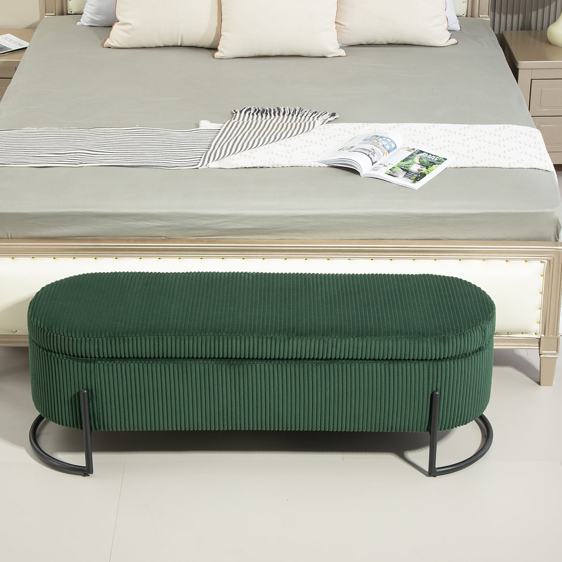 Coolmore Storage Ottoman,Bedroom End Bench,Upholstered Fabric Storage Ottoman With Safety Hinge, Entryway Padded Footstool, Ottoman Bench For Living Room & Bedroom Emerald Emerald Foam Velvet