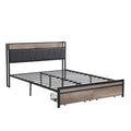 Full Size Metal Platform Bed Frame With Upholstery Storage Function Headboard And Usb Liner And Footboard With Drawers, No Box Spring Needed, Large Under Bed Storage, Easy Assemble Full Black Grey Mdf Metal