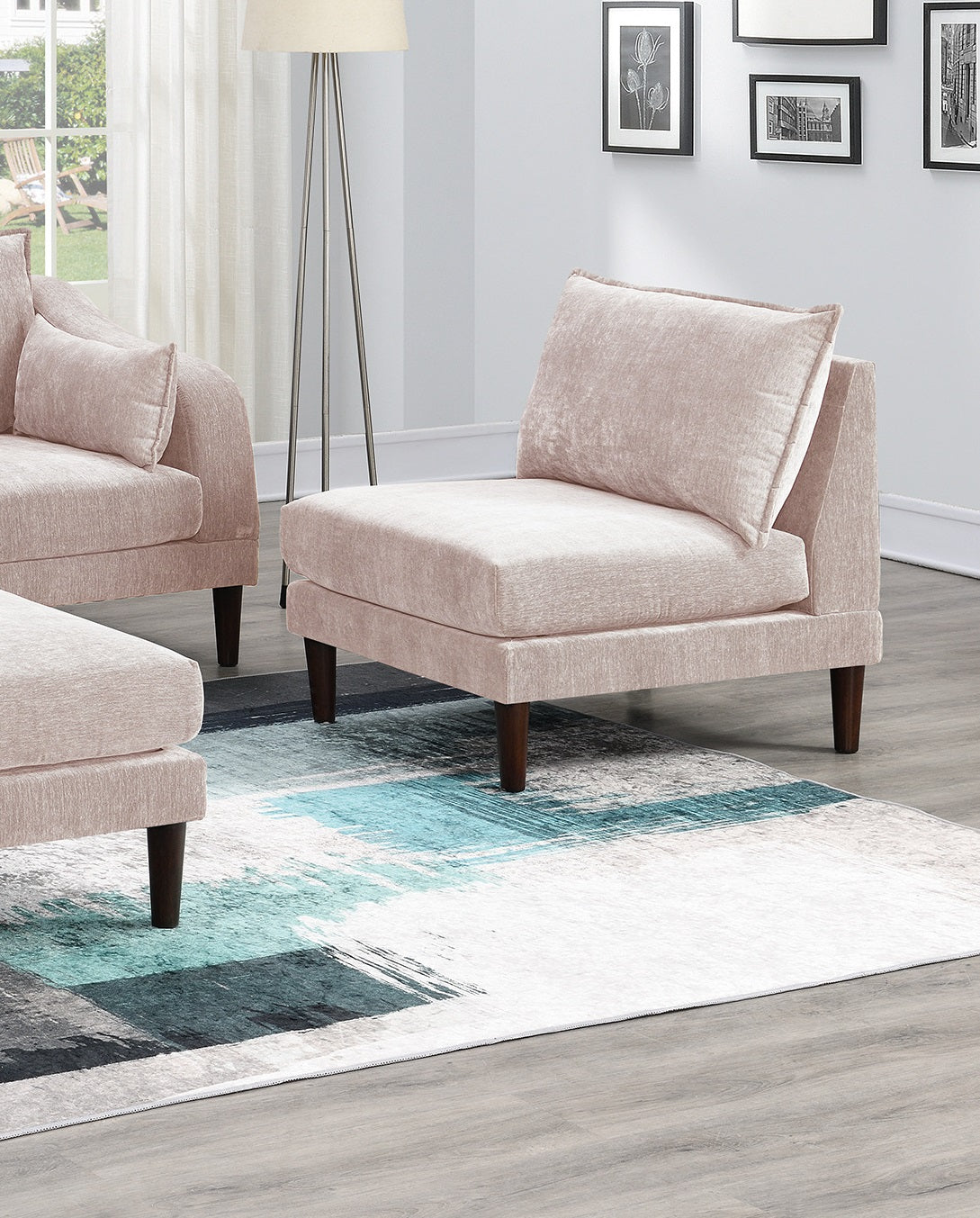 Beautiful 5Pcs Modular Sectional Set 2X One Arm Chairs 2X Armless Chair 1X Ottoman Living Room Furniture Blush Pink Morgan Fabric Pink Primary Living Space Cushion Back Classic,Contemporary,Modern