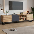 Modern Tv With 3 Cabinets& Open Shelves, Color Matching Media Console Table For Tvs Up To 80'', Entertainment Center With Drop Down Door For Living Room, Bedroom, Home Theatre Wood Brown Primary