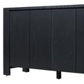 Retro 4 Door Sideboard With Distressed Finish And Adjustable Shelves For Dining Room, Kitchen, And Living Room Black Black Mdf,Rubber Wood