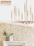 12 Light Modern Gold Farmhouse Iron Chandelier, Adjustable Height E12 Bulb, Classic Candle Hanging Pendant Light For Living Room Dining Room Gold Ceiling Lights 3100K 4200K Neutral White 1000Lm