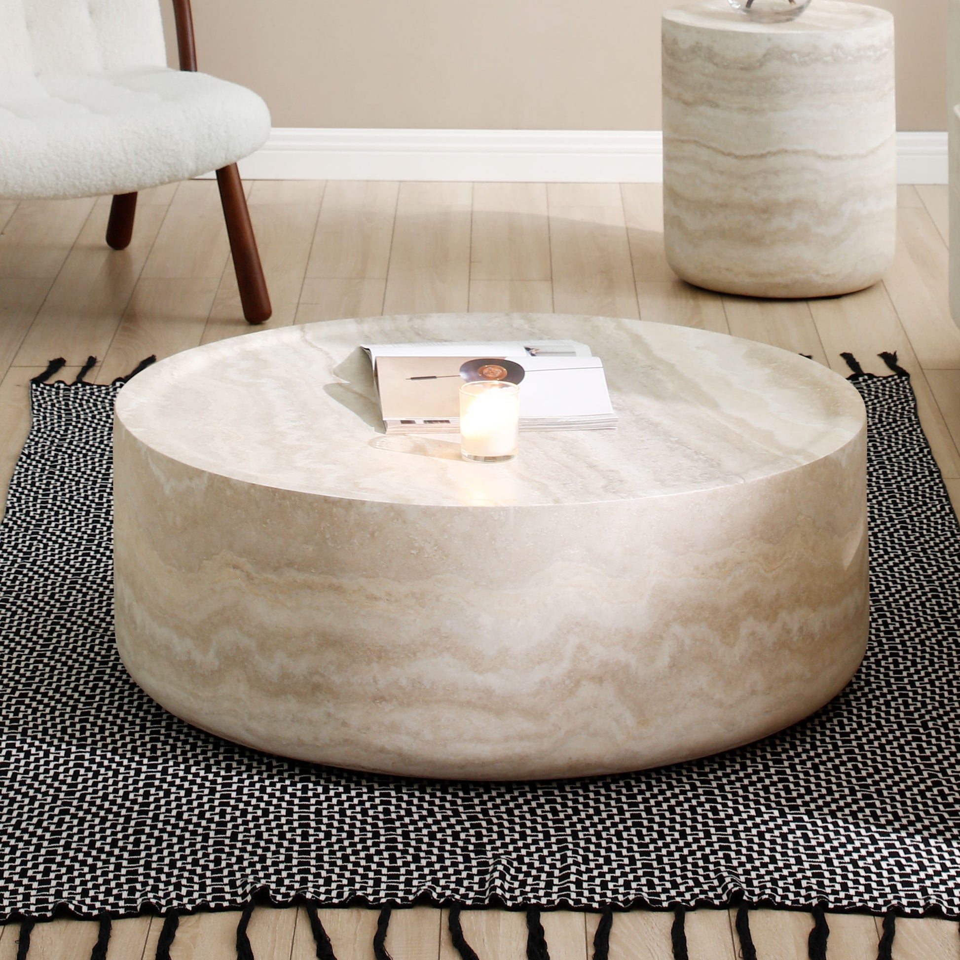 31.49'' Faux Mars Pattern Coffee Tables For Living Room Round Tea Table For Living Room, No Need Assembly. Marble Fiberglass