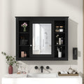 35'' X 28'' Wall Mounted Bathroom Storage Cabinet, Medicine Cabinet, Modern Bathroom Wall Cabinet With Mirror, Mirror Cabinet With 6 Open Shelves Not Include Bathroom Vanity Black 1 Mirror Included