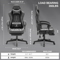 Gaming Chair With Speakers, High Back Computer Chair With Footrest, Lumbar Support And Headrest, Big And Tall Gamer Chairs With Heavy Duty Base Linkage Armrests For Adults Nylon Black Foam Faux Leather
