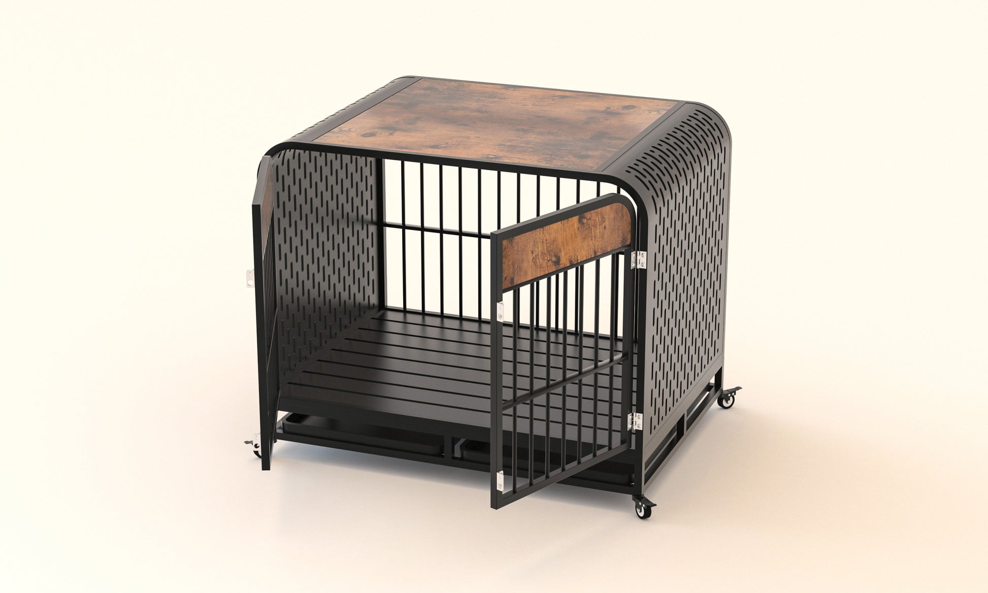 Heavy Duty Dog Crate Furniture Wooden Table Pet Dog Cage Kennel House Indoor Side End Table Decor With Removable Trays And Lockable Wheels For Medium And Large Dogs 40" Brown Brown Outdoor Kennel Medium 26 40 Lbs Mdf Steel