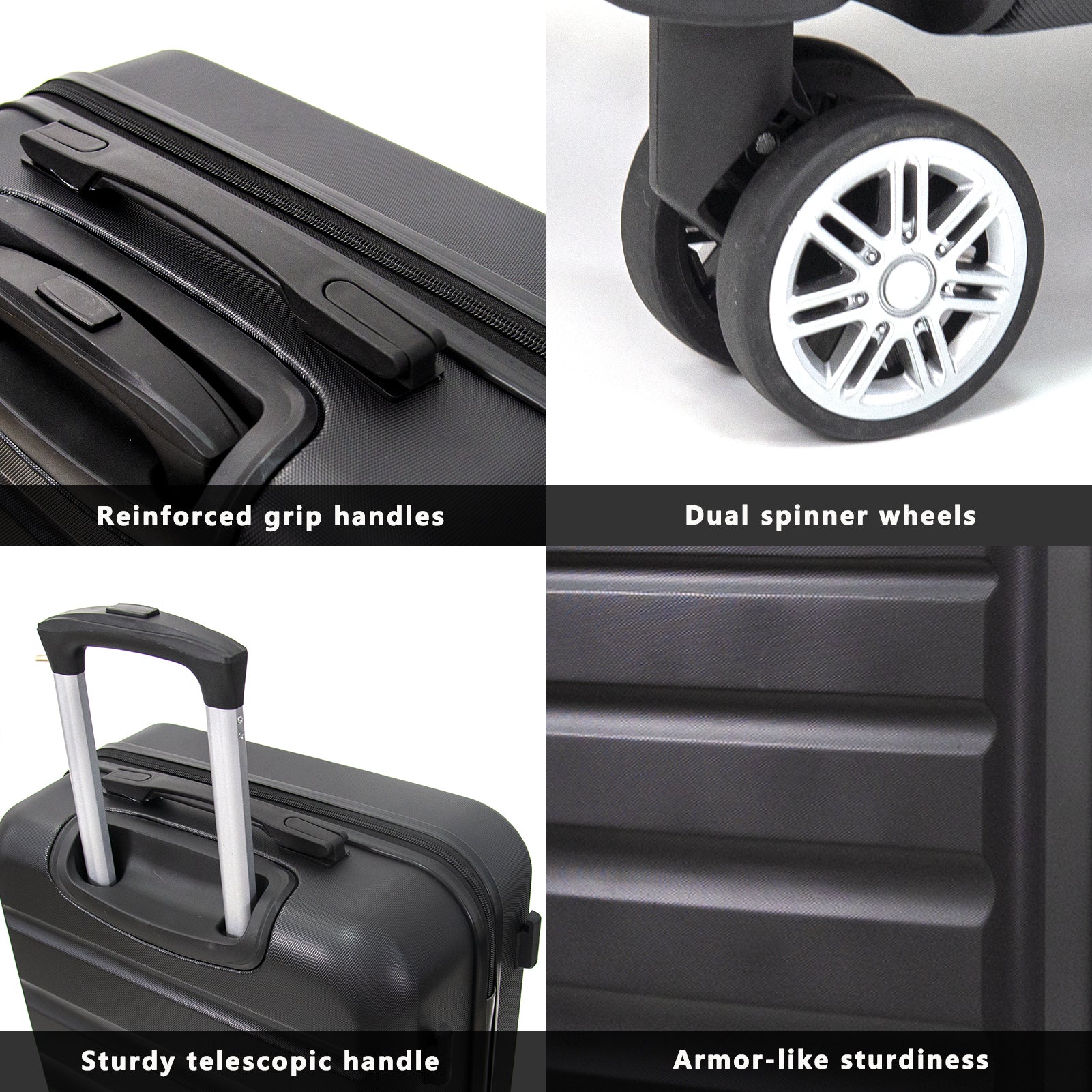 3 Piece Luggage 20Inches,24Inches,28Inches Featuring 360 Rotating Wheels And Tsa Lock Abs Hard Shell Yet Practical Design Suitable For Both Men And Women Black Abs