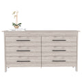 Double Dresser, Four Legs, 6 Drawer, Superior Top, Light Gray Light Gray Solid Wood Mdf Engineered Wood