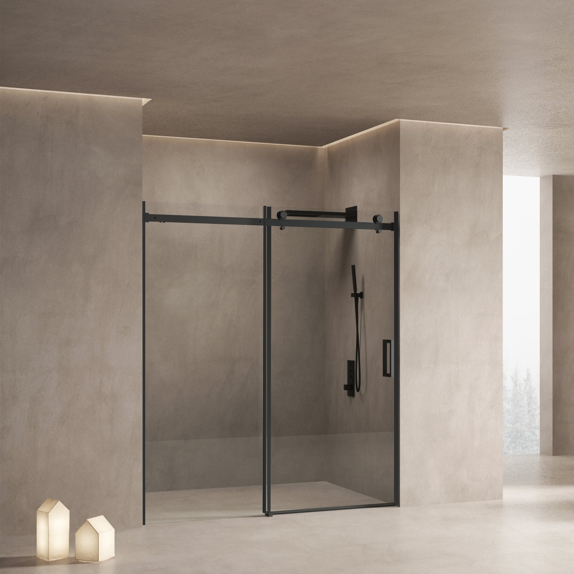 56" 60"W X 70"H Frameless , Sliding , With Premium 5 16" 8Mm Thick Tempered Glass Shower Enclosure,Double Side Easy Clean Coat,Matte Black Finished With Buffer Matt Black Bathroom American Design