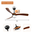 60 Inch 3 Blade Solid Wood Ceiling Fan Light Walnut American Design Solid Wood