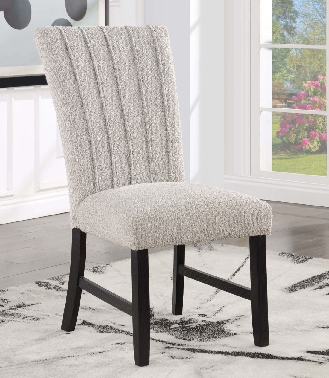 Unique Contemporary Gray Boucle Fabric Set Of 2Pc Dining Chairs Black Wooden Legs Parson Side Chair Black,Gray Dining Room Classic,Contemporary,Modern Side Chair Solid Back Set Of 2 Boucle,Solid