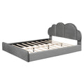 Queen Size Upholstered Platform Bed With Cloud Shaped Headboard, Gray Queen Gray Velvet