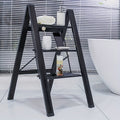3 Step Ladder Aluminum Light Folding Step Bench Wide Non Slip Pedal 300 Lb Capacity Home Office Portable Ladder Black Black Aluminium