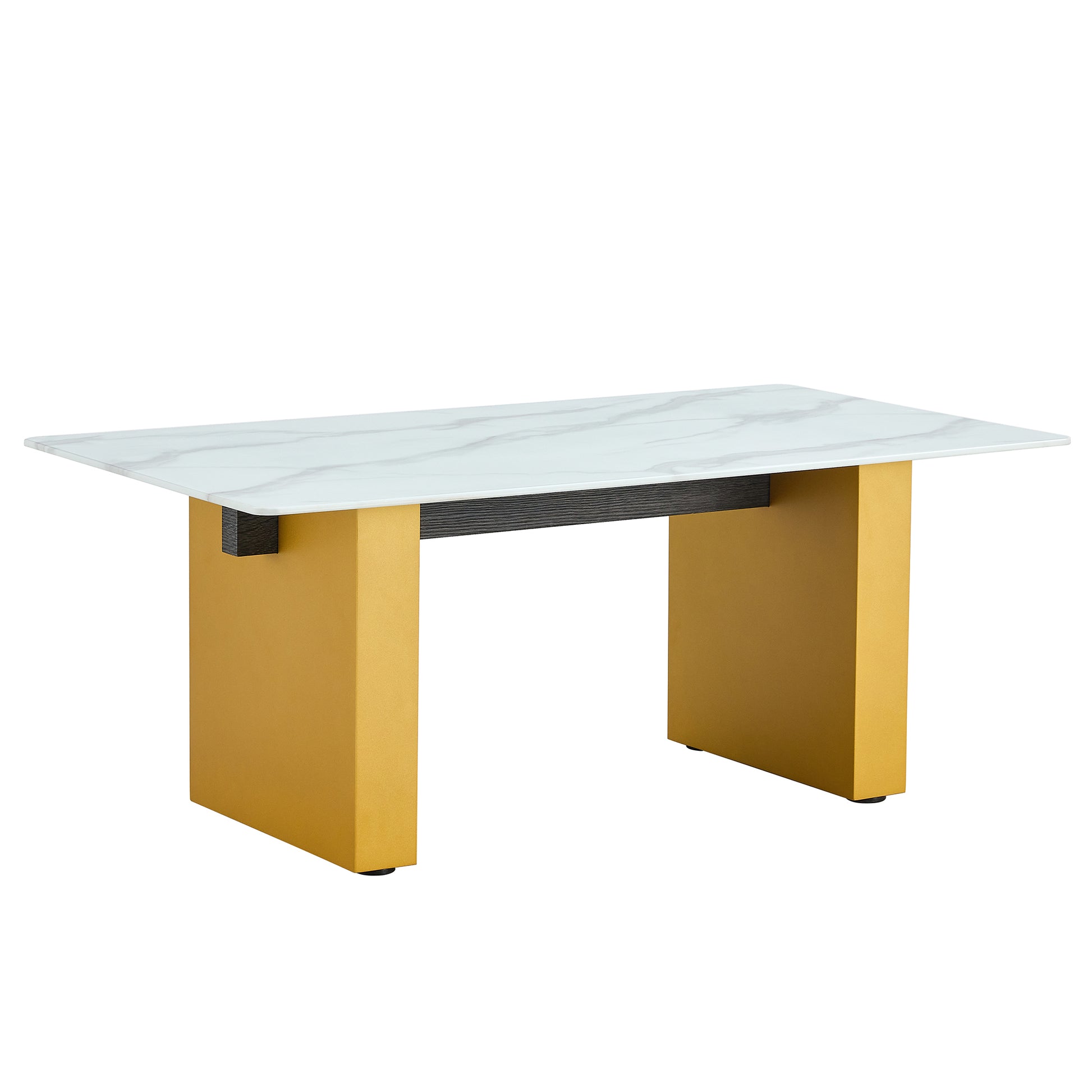 Modern Minimalist Tempered Glass With Sticker Desktop Coffee Table And Dining Table, Paired With Golden Mdf Decorative Columns. Computer Desk. Game Table. Ct 1546 Golden Mdf Glass