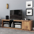 Moderntv Stand For Tvs Up To 80''Media Console With Multi Functional Storage, Entertainment Center With Led Light, Tv Cabinet For Living Room,Bedroom Black Natural 70 79 Inches 70 79 Inches 70 Inches Particle Board