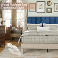 King Bed Frame, Wood With Wood Headboard Bed Frame With Upholstered Headboard Wood Foundation With Wood Slat Support No Box Spring Needed Easy Assembly Box Spring Not Required King Antique Grey White Wood Bedroom Pine Bed Frame Metal & Wood