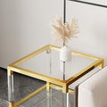 Modern Minimalist Living Room Furniture Set, Stylish Transparent Acrylic Leg Coffee Table, Square Edge Table, Tempered Glass Face Tea Table Combination Gold End Table Golden,Transparent Glass Acrylic