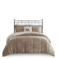 Plush To Sherpa Down Alternative Comforter Set Queen Taupe Ivory Polyester