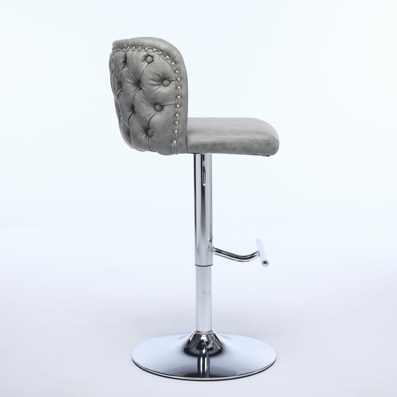 Swivel Barstools Adjusatble Seat Height With Chrome Base, Modern Pu Upholstered Bar Stools With The Whole Back Tufted, For Home Pub And Kitchen Island,Gray, Set Of 2 Gray American Design Bar Stools Set Of 2 Foam Pu Leather