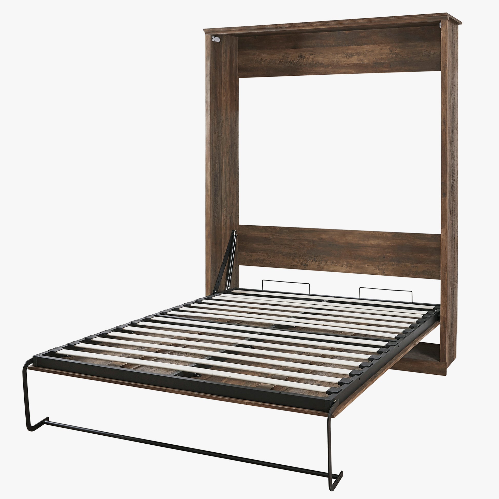 Full Size Half Self Close And Open Murphy Bed Cabinet Space Saving Bed Perfect For Guest Room, For Bed Room, Guest Room, Home Office, Brown Box Spring Not Required Full Brown Wood White Pine Murphy Pine