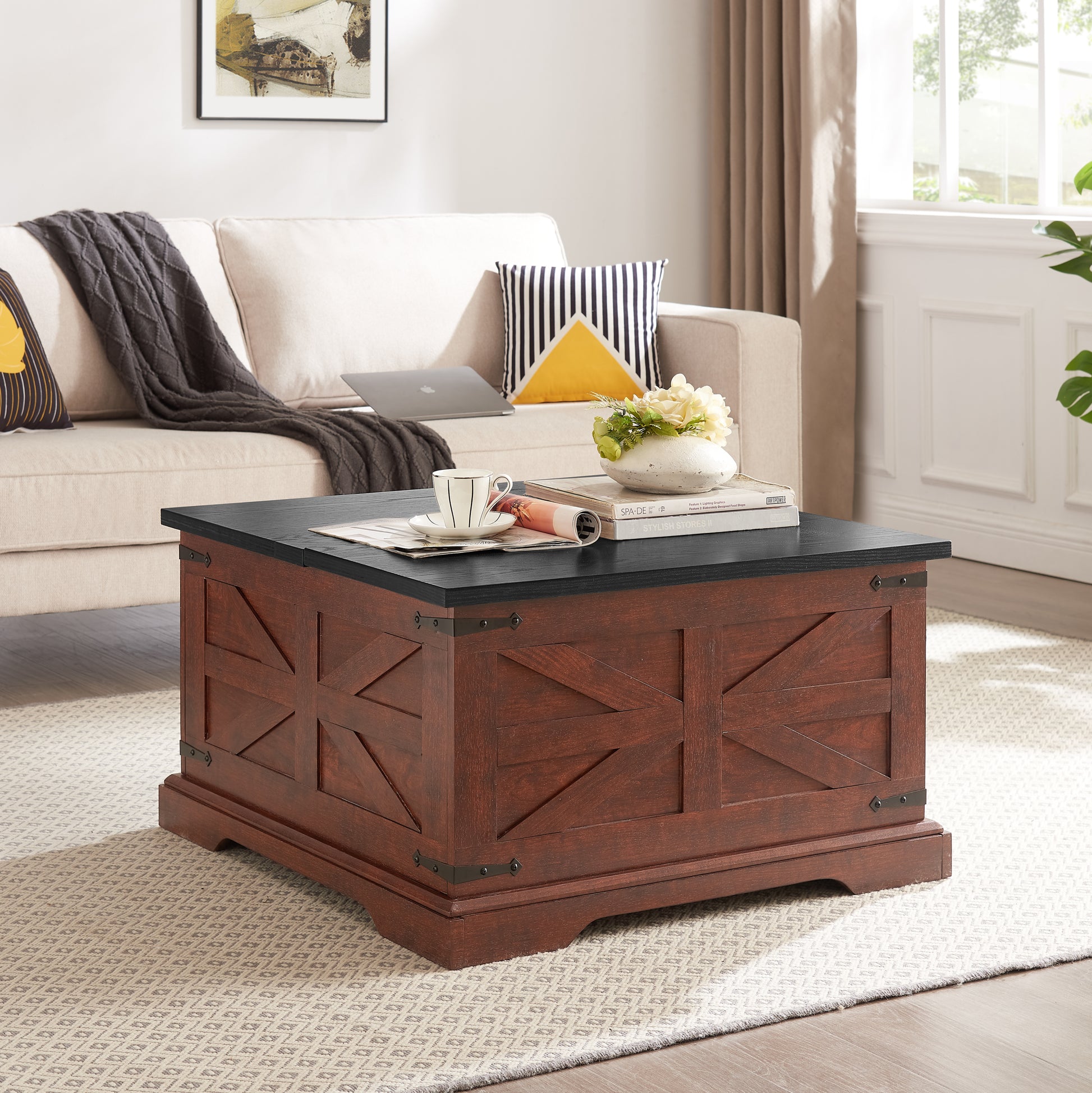 Farmhouse Coffee Table & End Table Barn Design Center Table Rustic Cocktail Table With Hinged Lift Top And End Table Oak Mdf