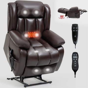 Dual Motor Infinite Position Up To 350 Lbs Electric Medium Size Brown Power Lift Recliner Chair With 8 Point Vibration Massage And Lumbar Heating White Metal Primary Living Space Heavy Duty Pine