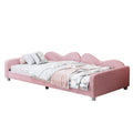 Twin Size Upholstered Daybed, Sherpa Fabric Sofabed With Cloud Shaped Backrest, No Box Spring Needed, Pink Twin Pink Wood Fabric