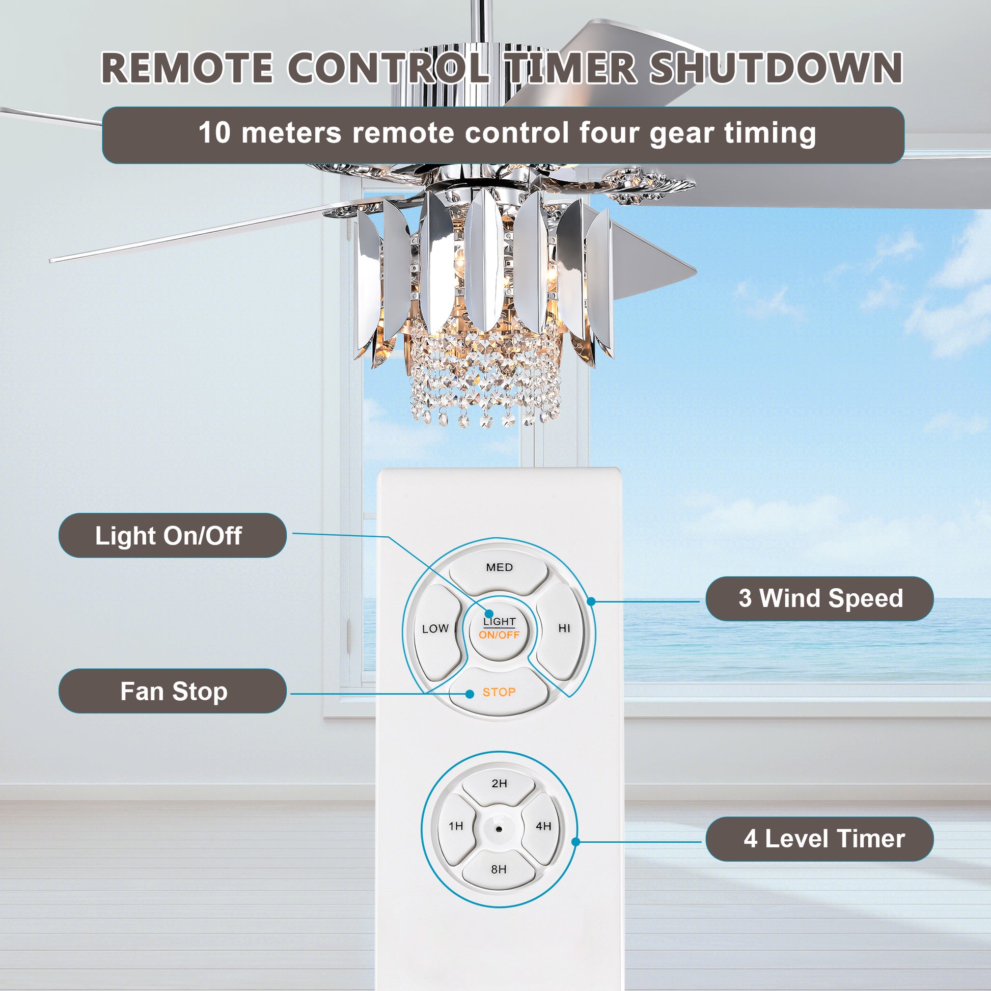 Crystal Ceiling Fan Reversible Blades 3 Wind Speeds Remote Control For Bedroom Living Dining Room Chrome Chrome American Design,American Traditional,Retro,Traditional,Vintage Crystal Iron