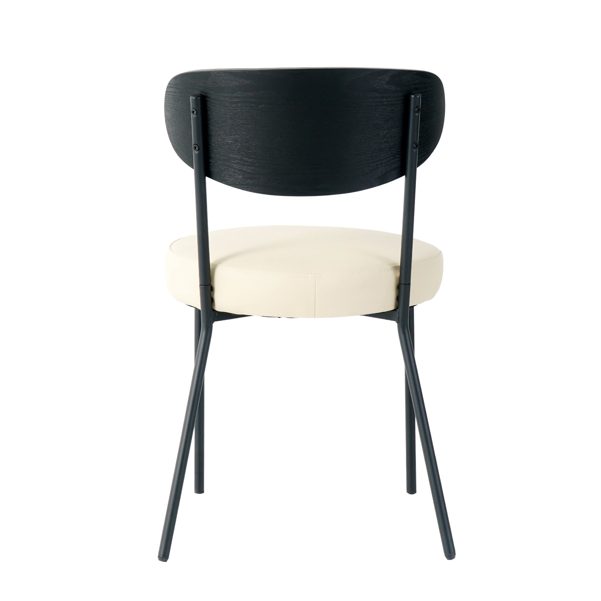 Modern Kitchen Dining Chair Bentwood Covered With Ash Veneer Chair Back, Cream Pu Dining Chair,Metal With Black Powder Coated Leg Chair,Kitchen Dining Room And Living Room Set Of 2 Metal Cream Pu