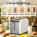 2 Slice Toaster With 6 Browning Setting And 3 Function, Extra Wide Slot & Removable Crumb Tray, Retro Stainless Steel Style, For Bread & Waffle White Stainless Steel