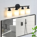 Modern 4 Light Vanity Bathroom Mirror Light, Frosted White Glass With Black Iron Frame, Contemporary Wall Sconce For Bedroom, Bathroom, And Dressing Room Bulb Not Included Black White Glass,Iron