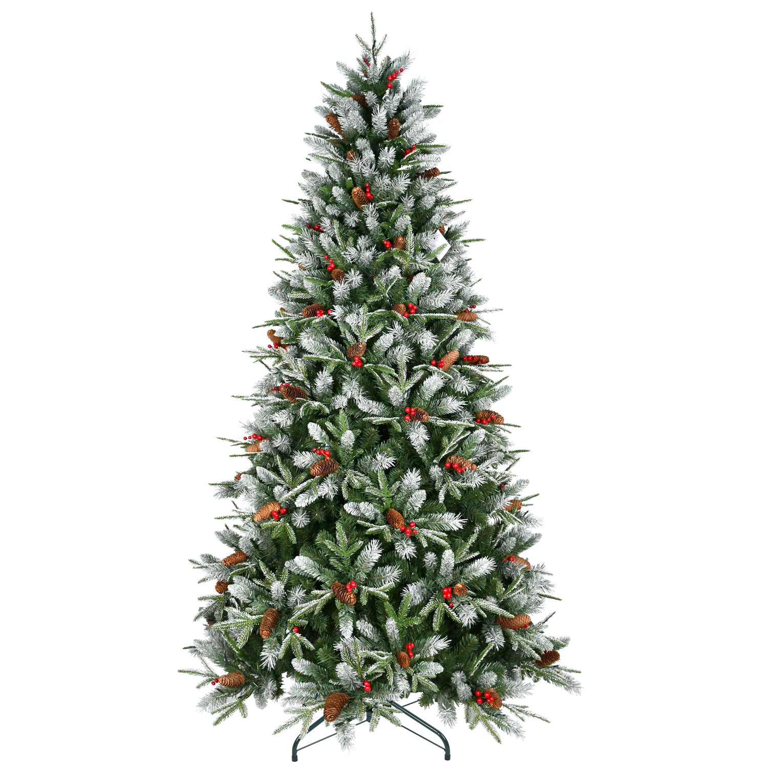 8Ft Pe Pvc Spray White Christmas Tree With 2850 Pe&Pvc Mixed Branch Tips, Hinged Premium Fake Xmas Trees, Hinged Branch & Foldable Base, Green Green Polyethylene