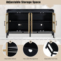 Sideboard Rustic Buffet Cabinet, Sideboard Cabinet With Decorative Rattan Doors, Buffet Cabinet With Storage For Entryway Dining Room Kitchen Living Room, Black Natural Black Natural Mdf