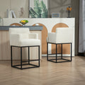 Coolmore Counter Height Bar Stools Set Of 2, Modern Barrel Bar Stool With Backrest And Arms, Black Metal Frames, Upholstered Bar Stools For Kitchen Island, Pub, Club Beige Foam Chenille