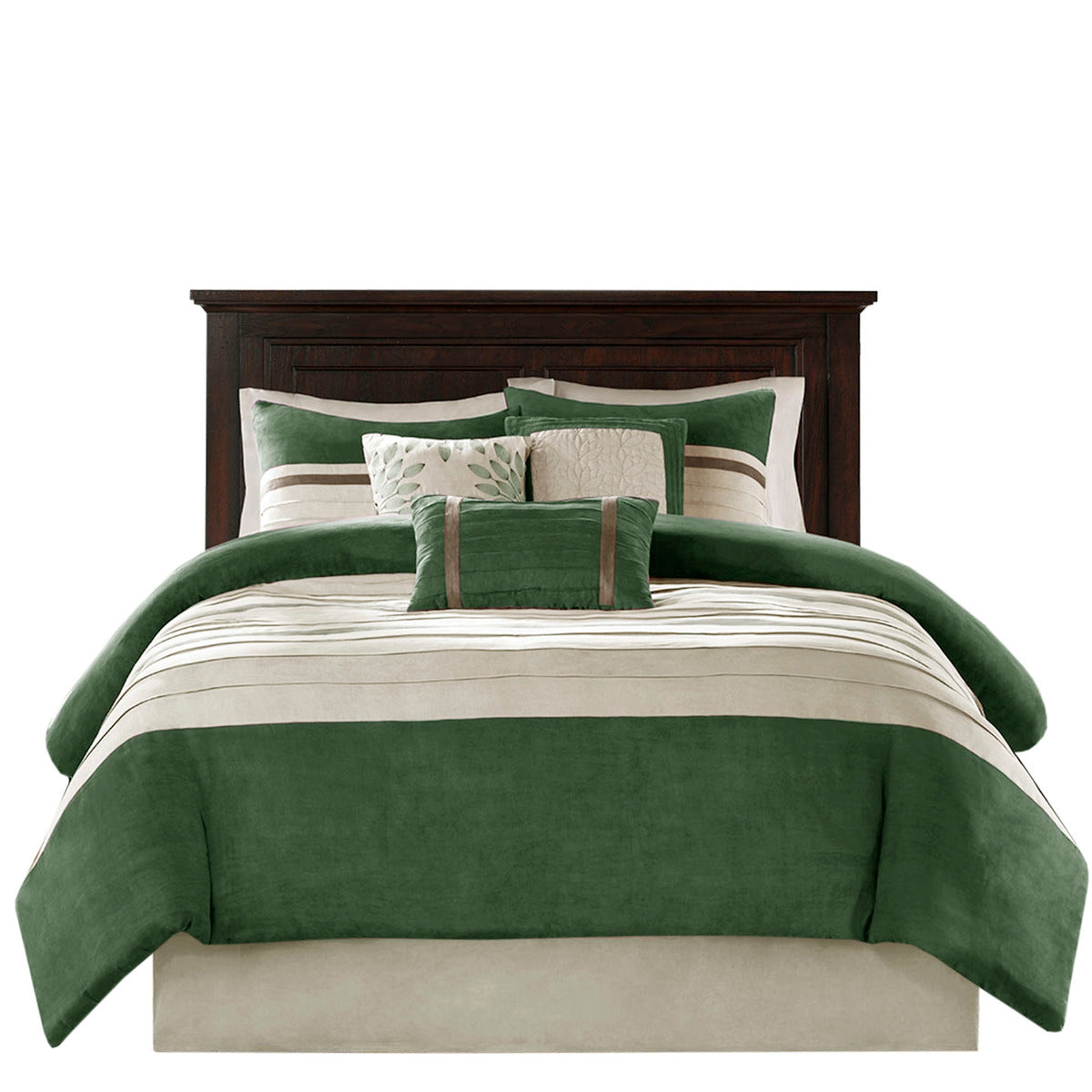 7 Pc Pieced Faux Suede Comforter Set Green Queen Queen Green Polyester