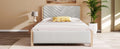 Modern Mid Century Queen Upholstered Platform Bed Frame With Tufted Headboard And Solid Wood Legs,No Box Spring Needed,Beige Box Spring Not Required Queen Beige Wood Bedroom Mid Century Modern,Modern Bed Frame Linen Wood