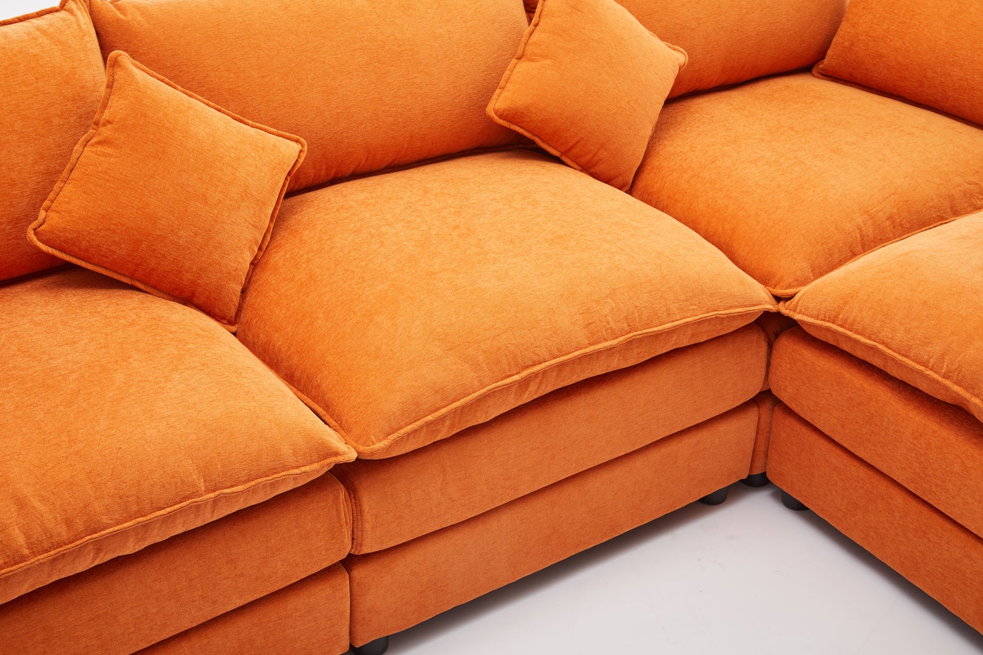 Modular Sectional Sofa, 3 Seater Sofa With Ottoman, Modern L Shaped Sofa For Living Room Bedroom Apartment Orange Wood Fabric 4 Seat