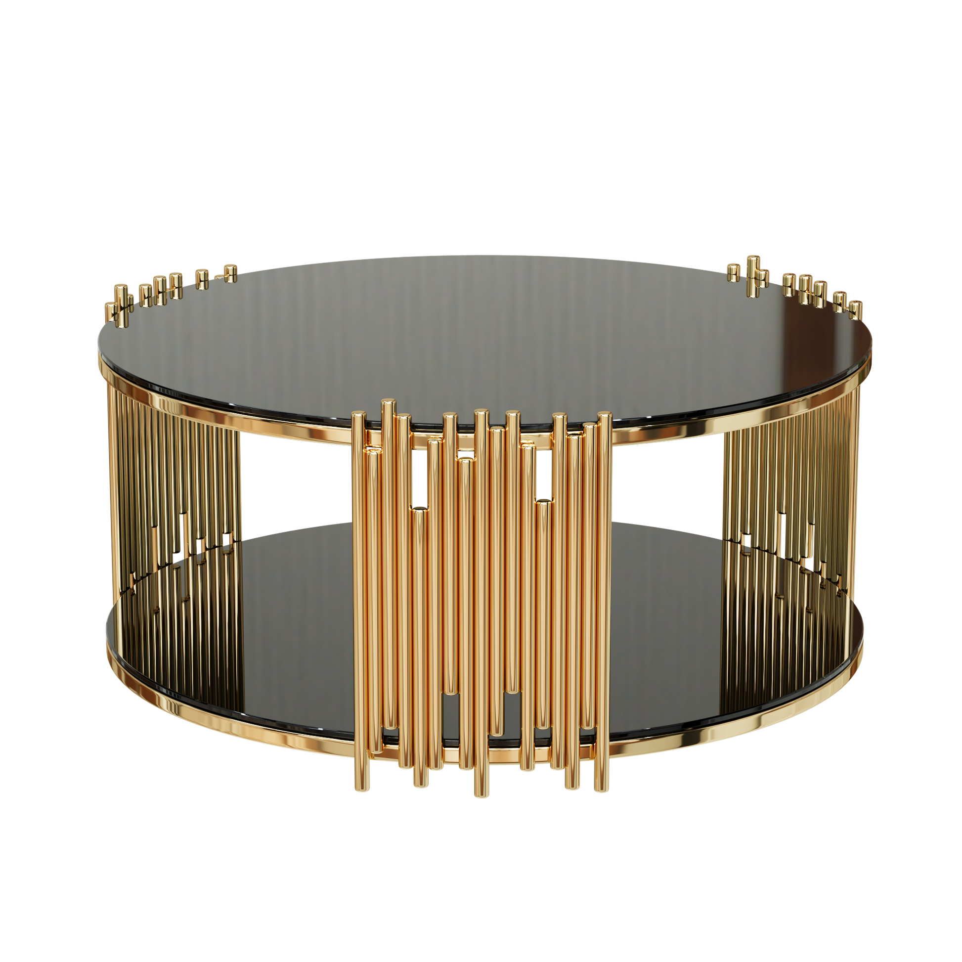 Modern Minimalist Light Luxury Style Stainless Steel Circular Coffee Table, Black Tempered Glass Countertop, Living Room Coffee Table Black Glass,Stainless Steel