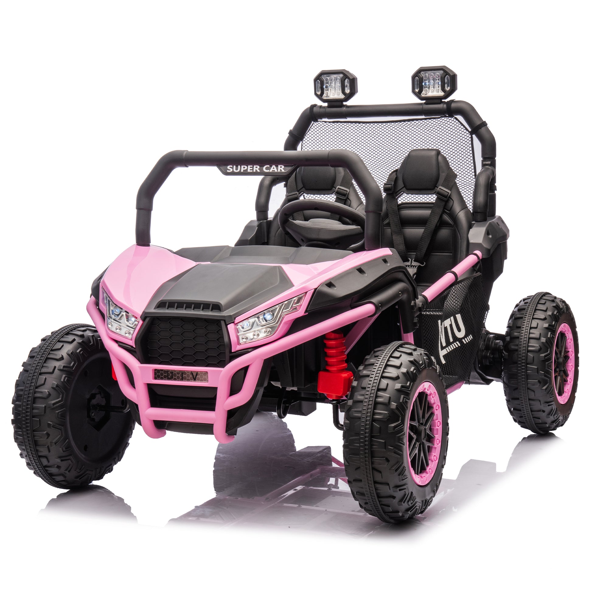 24V Two Seater Kids Ride On Utv W Parents Control,400W Super Power,Four Wheel Suspension,Led Light With Rear Searchlight,Bluetooth,Mp3,Music,Rear Storage Space,Speeds 3.73 4.97Mph For Kids Aged 3 . Pink Polypropylene