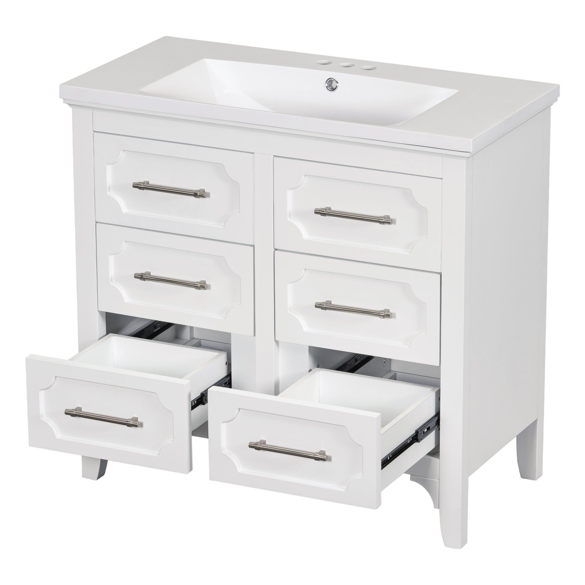 36'' Bathroom Vanity With Resin Sink Combo, Free Standing Single Vanity Set With Four Drawers, Solid Wood Frame Bathroom Storage Cabinet 4 White Bathroom Solid Wood Mdf Resin Painted