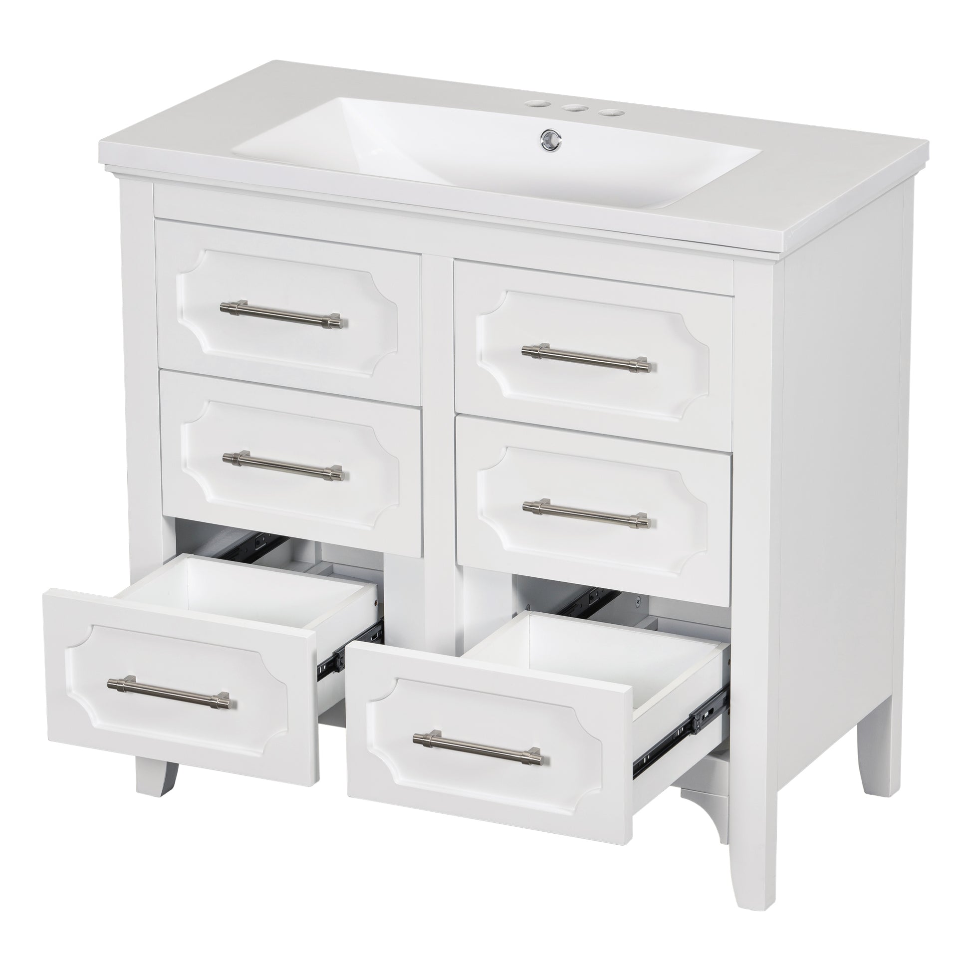 36'' Bathroom Vanity With Resin Sink Combo, Free Standing Single Vanity Set With Four Drawers, Solid Wood Frame Bathroom Storage Cabinet Same As Sw000128Aak White Bathroom Modern Solid Wood Mdf