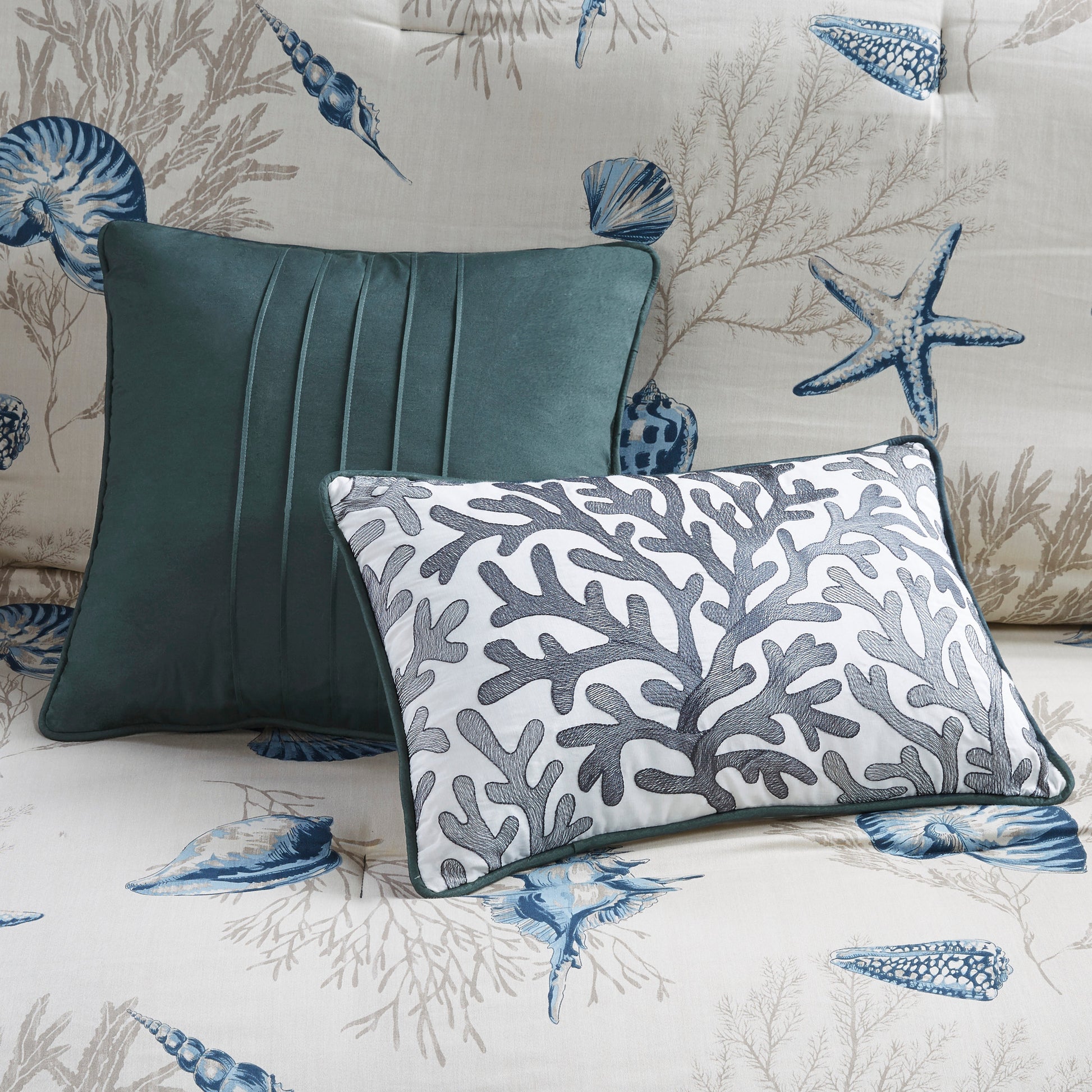 7 Piece Cotton Sateen Comforter Set Blue King King Blue Cotton