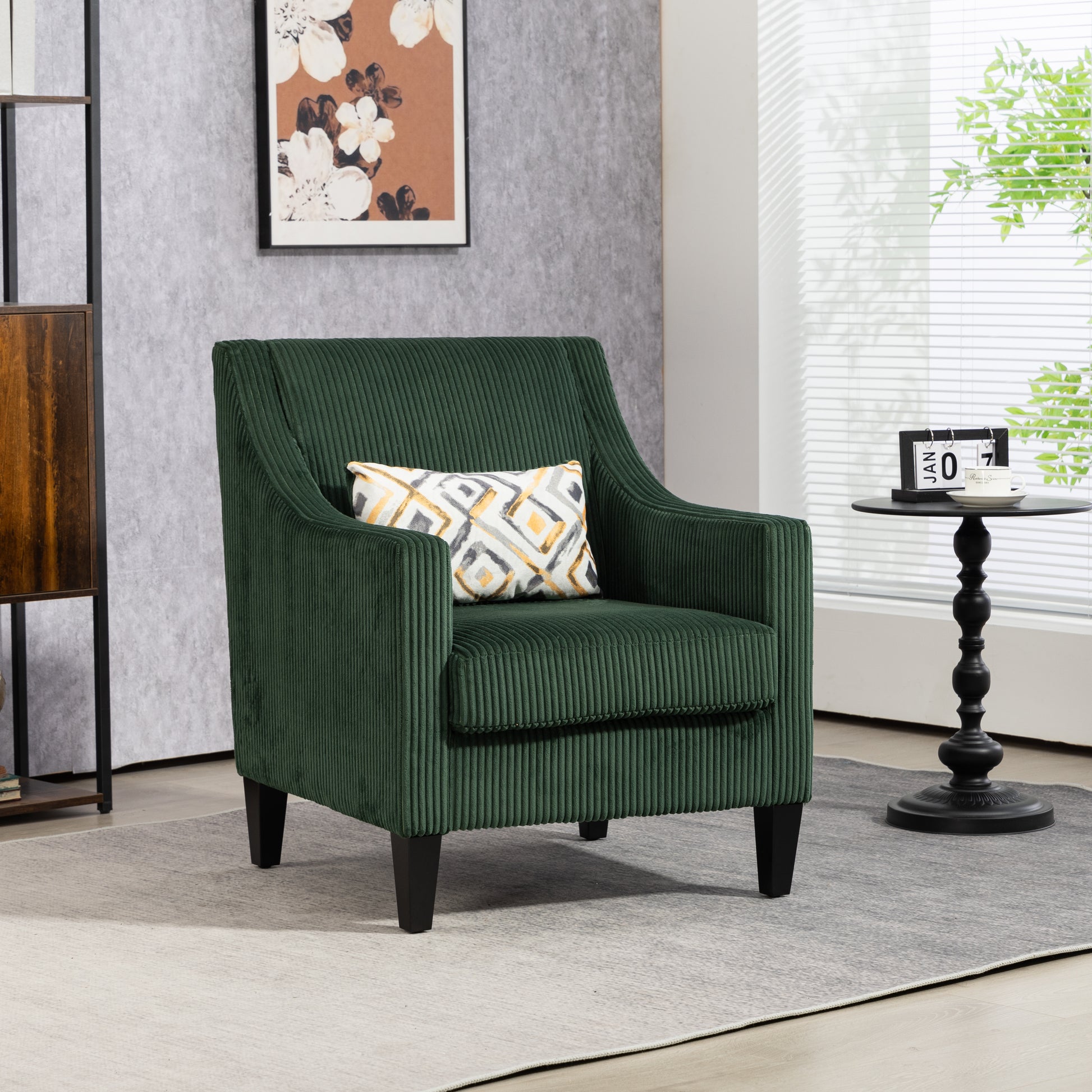 Coolmore Modern Accent Chair,Upholstered Armchair With Scooped Arms For Bedroom,Apartment,Studio,Office,Waiting Room Emerald Corduroy Emerald Primary Living Space Foam Corduroy