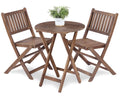 3 Piece Acacia Wood Bistro Set, Wooden Folding Patio Furniture For Garden Backyard Balcony Porch W 1 Coffee Table And 2 Foldable Chairs, Natural Stained Light Brown Acacia Wood