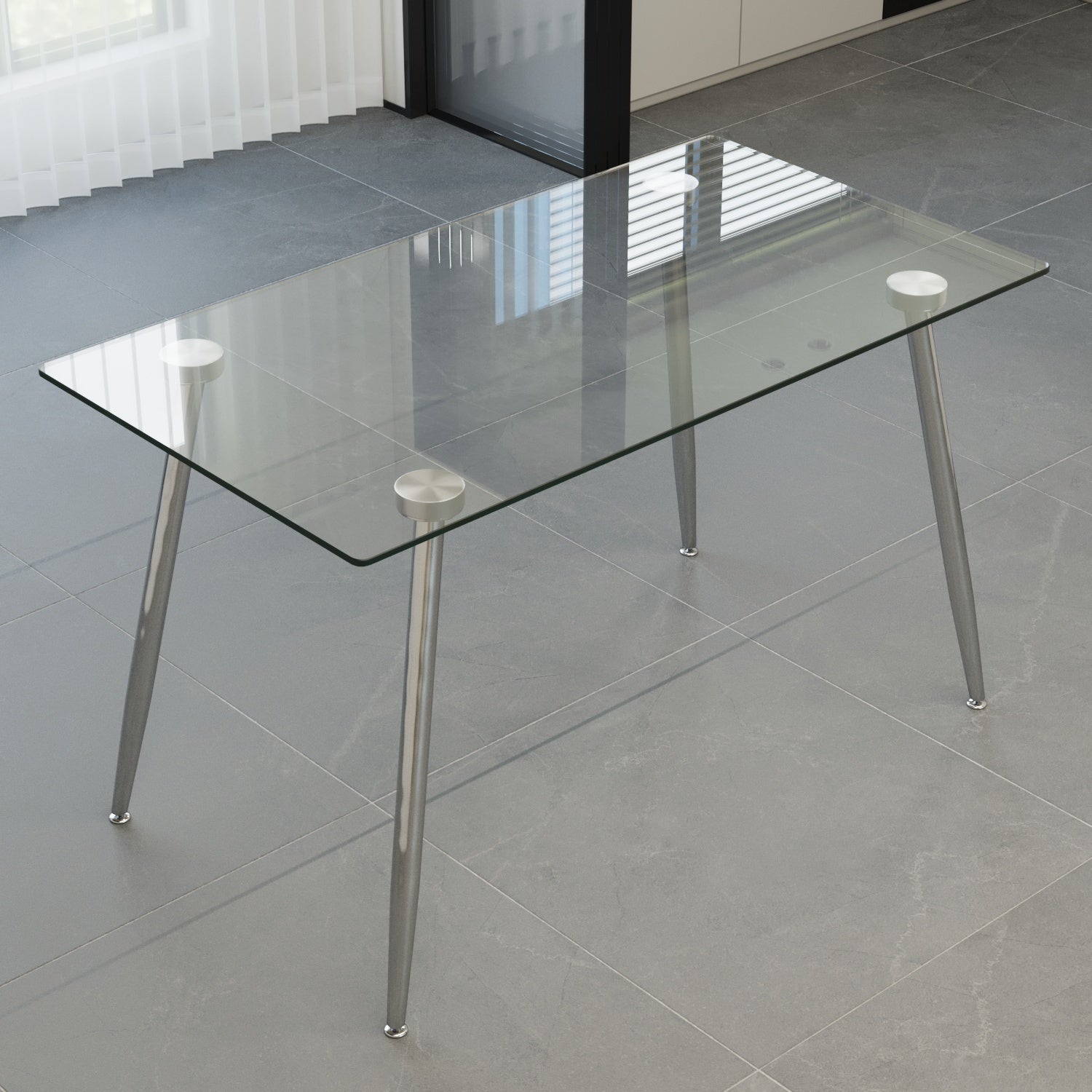 Glass Dining Table, Modern Rectangular Table With Tempered Glass Tabletop & Sliver Metal Legs, Simplistic Kitchen Table, 51 X 27.5 X 29.5 Inch, Versatile Table For Home Office Transparent Glass