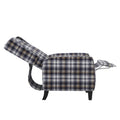 The Savannah Recliner Grey Plaid Velvet Manual Push Back Wood Cushion Back Square Arms Velvet