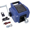12V Trailer Winch,Reversible Electric Winch, For Boats Up To 6000 Lbs.Galvanized Wire Rope,With Extra Pulley Hook,Power In And Power Out,With Manual Function.Blue Plastic Casing Blue Plastic