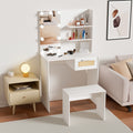 Vanity Desk Set Stool & Dressing Table With Led Lighting Mirror Drawer And Compartments Modern Wood Cosmetic Table Chest Of Drawers White Color Glossy White 1 Drawer Wood